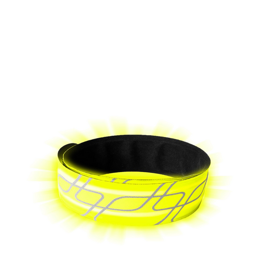 Front view of Amphipod Full Viz Rechargeable Flashing Reflective Slap Band.