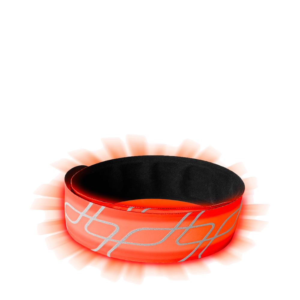 Front view of Amphipod Full Viz Rechargeable Flashing Reflective Slap Band.