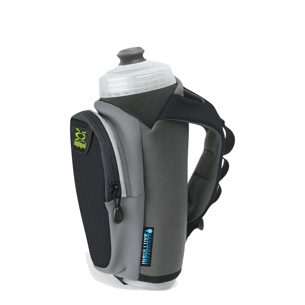 Side view of Amphipod Hydraform Ergo Lite Ultra 20 oz Handheld Bottle.