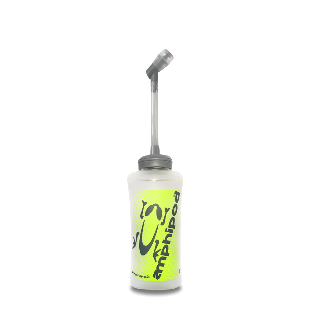 Front view of Amphipod Soft Tech 20oz Flask with extended straw.