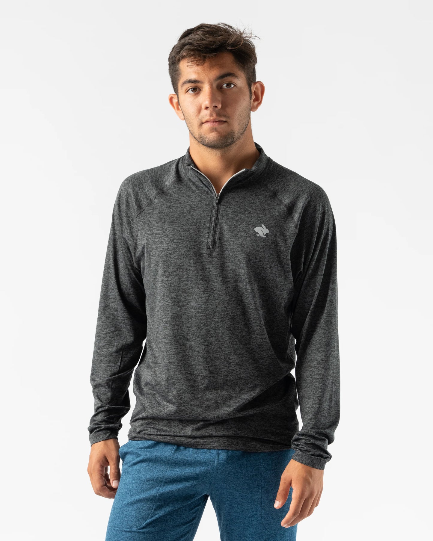 Rabbit Men's EZ ZIp Quarter Zip Long Sleeve Top in Black Charcoal