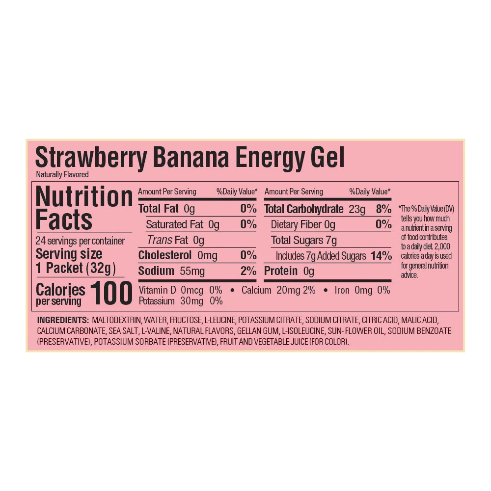 Nutrition Facts for GU Energy Gel Packet in Strawberry Banana.