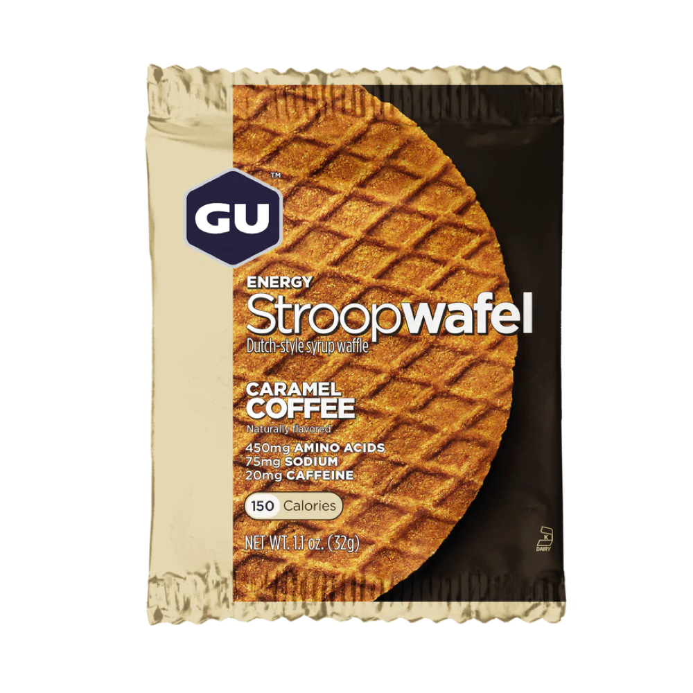 Front view of GU Energy Stroopwafel in Caramel Coffee.