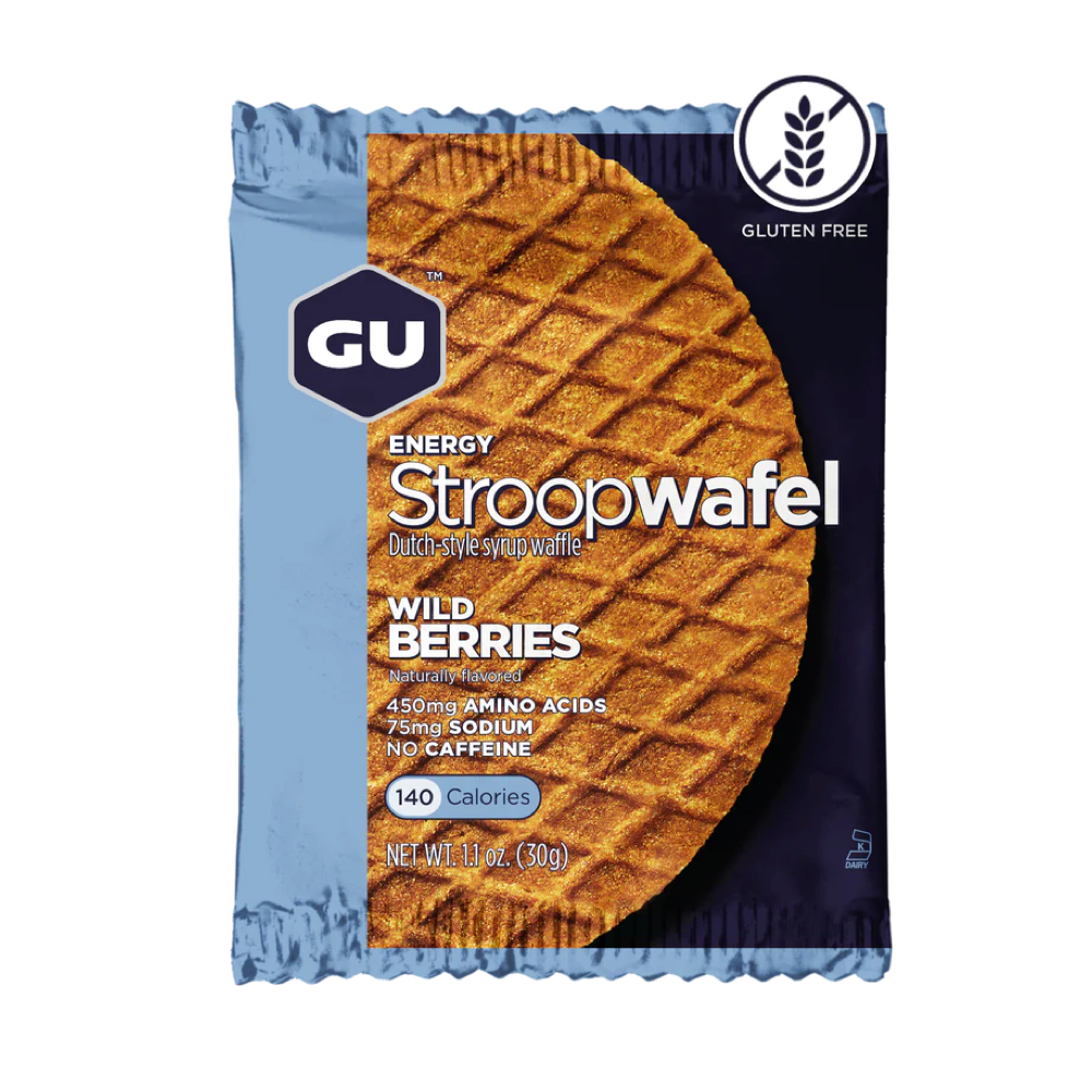 Front view of GU Gluten Free Energy Stroopwafel in Wild Berries.