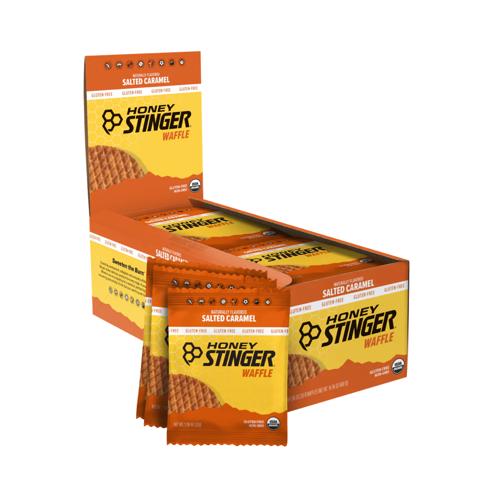 Front view of Honey Stinger Energy Waffle in Salted Caramel.