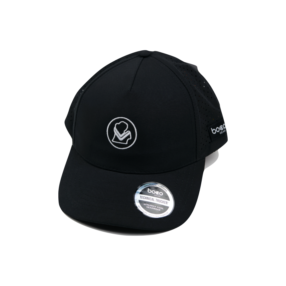 Front view of Mitten Running Co. Technical Trucker Running Hat.