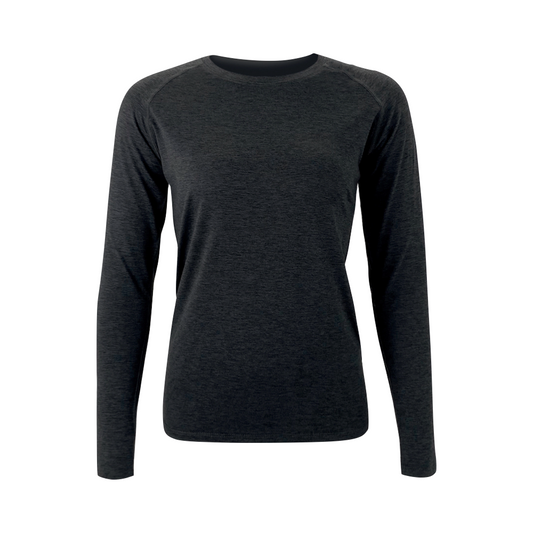 Front view of Mitten Running Co. Tech Long Sleeve for women.