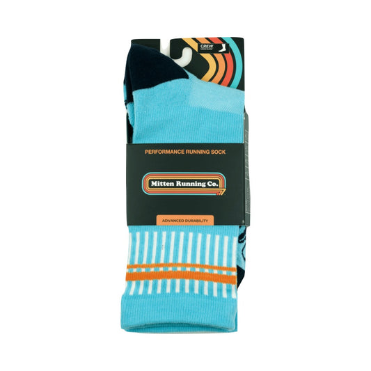 Front packaging view of Mitten Running Co. Performance Crew Sock.