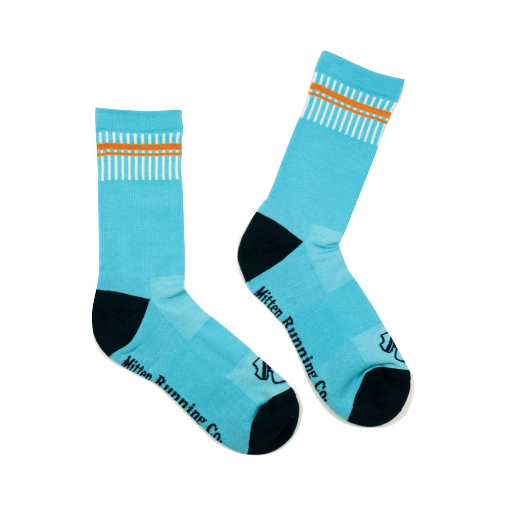 Flay lay view of Mitten Running Co. Performance Crew Sock.