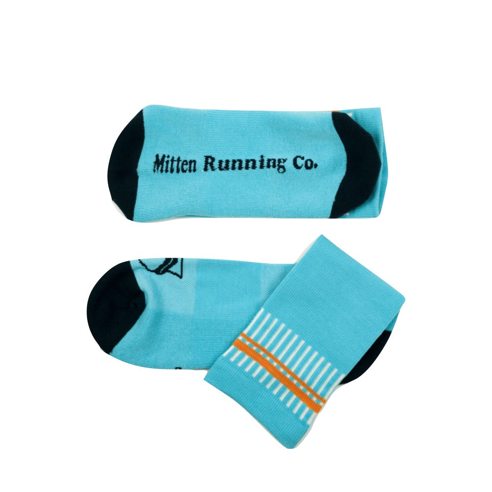 Bottom and top view of Mitten Running Co. Performance Crew Sock.