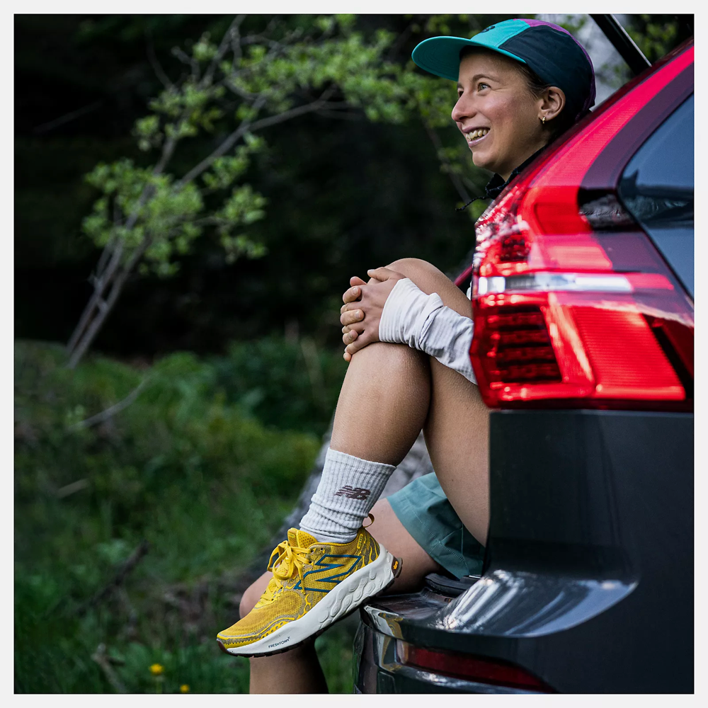 Model view of New Balance Fresh Foam X Hierro v8 Sneaker for women.