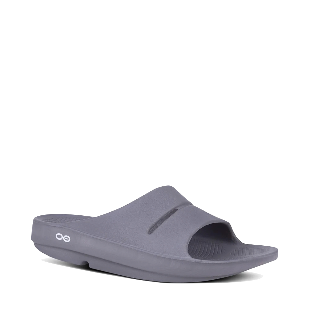 Toe view of OOfos OOahh Slide Sandal for unisex.