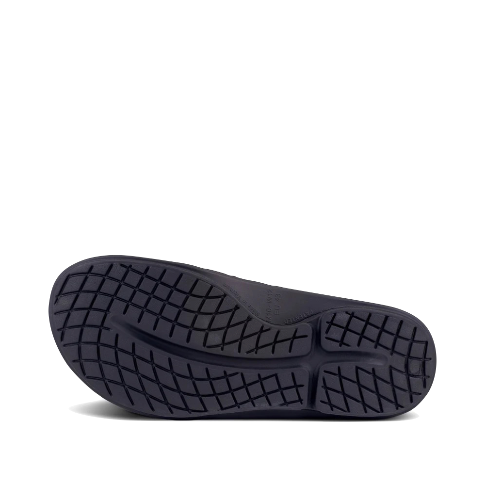 Bottom view of OOfos OOahh Sport Flex Adjustable Slide Sandal.