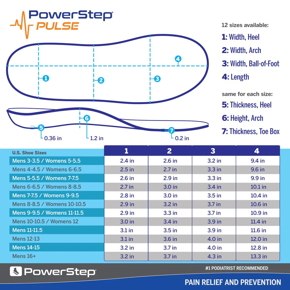 Powerstep sizing chart.