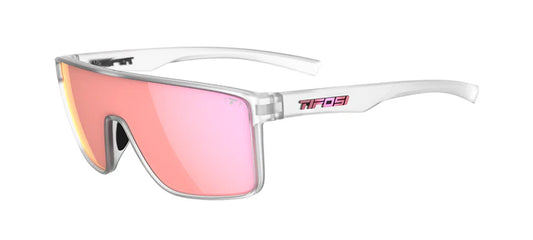 Tifosi Sanctum Sunglasses in Satin Clear Frame + Smoke Tint with Pink Mirror Lenses