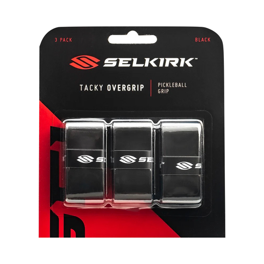 Front packaging view of Selkirk 3 Pack Tacky Overgrips.