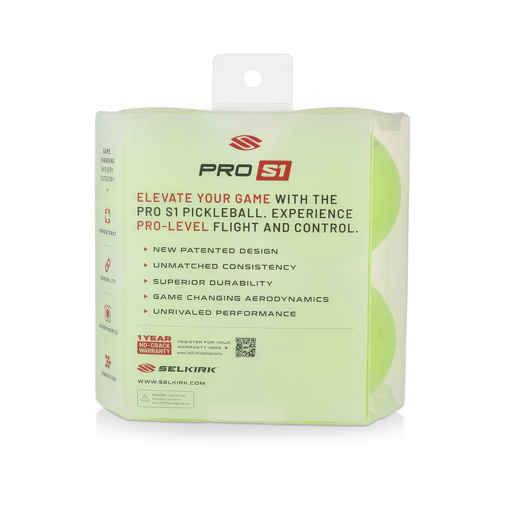 Back Packaging view of Selkirk Pro S1 Pickleball Balls.