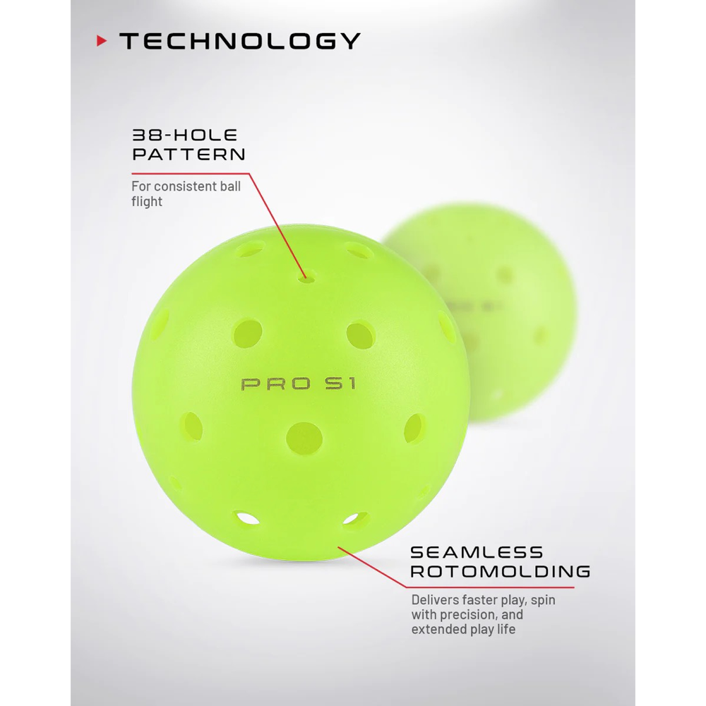 Detail and labeled view of Selkirk Pro S1 Pickleball Balls.