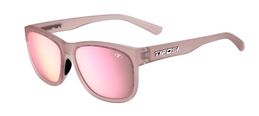 Tifosi Swank XL Sunglasses in Frosted Rose Frame - Smoke Tint with Pink Mirror Lenses