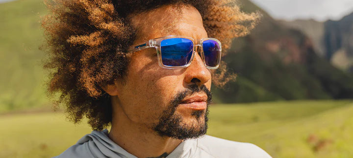 Tifosi Sylo Sunglasses in Crystal Clear Frame - Smoke Tint with Cobalt Blue Mirror