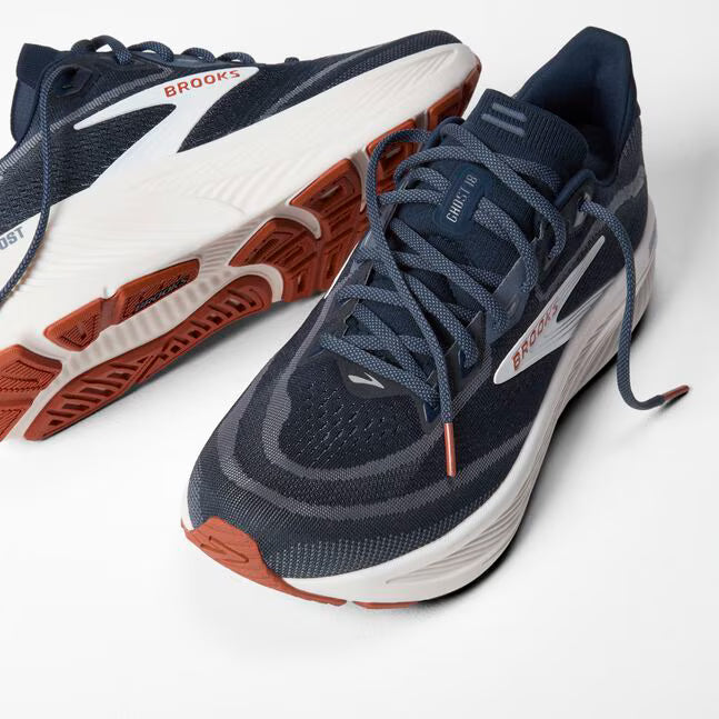 Brooks Men's Ghost 18 Sneaker in Navy Blazer/Red Earth/Blue