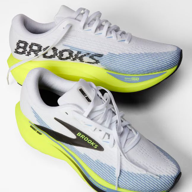 Brooks Men's Ghost Amp Sneaker in White/Blue/Nightlife