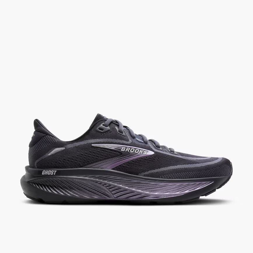 Brooks Women's Ghost 18 Sneaker in Ebony/Folkstone/Metallic