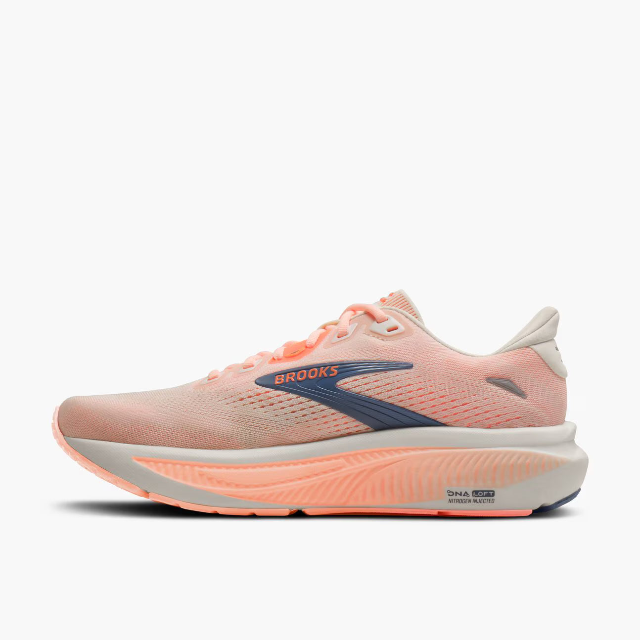 Brooks Women's Ghost 18 Sneaker in Star White/Cyber Peach/Grey
