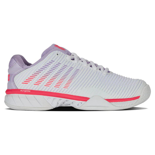 K-Swiss Women's Hypercourt Express 2 Court Sneaker in White/Orchid Petal/Neon Blaze