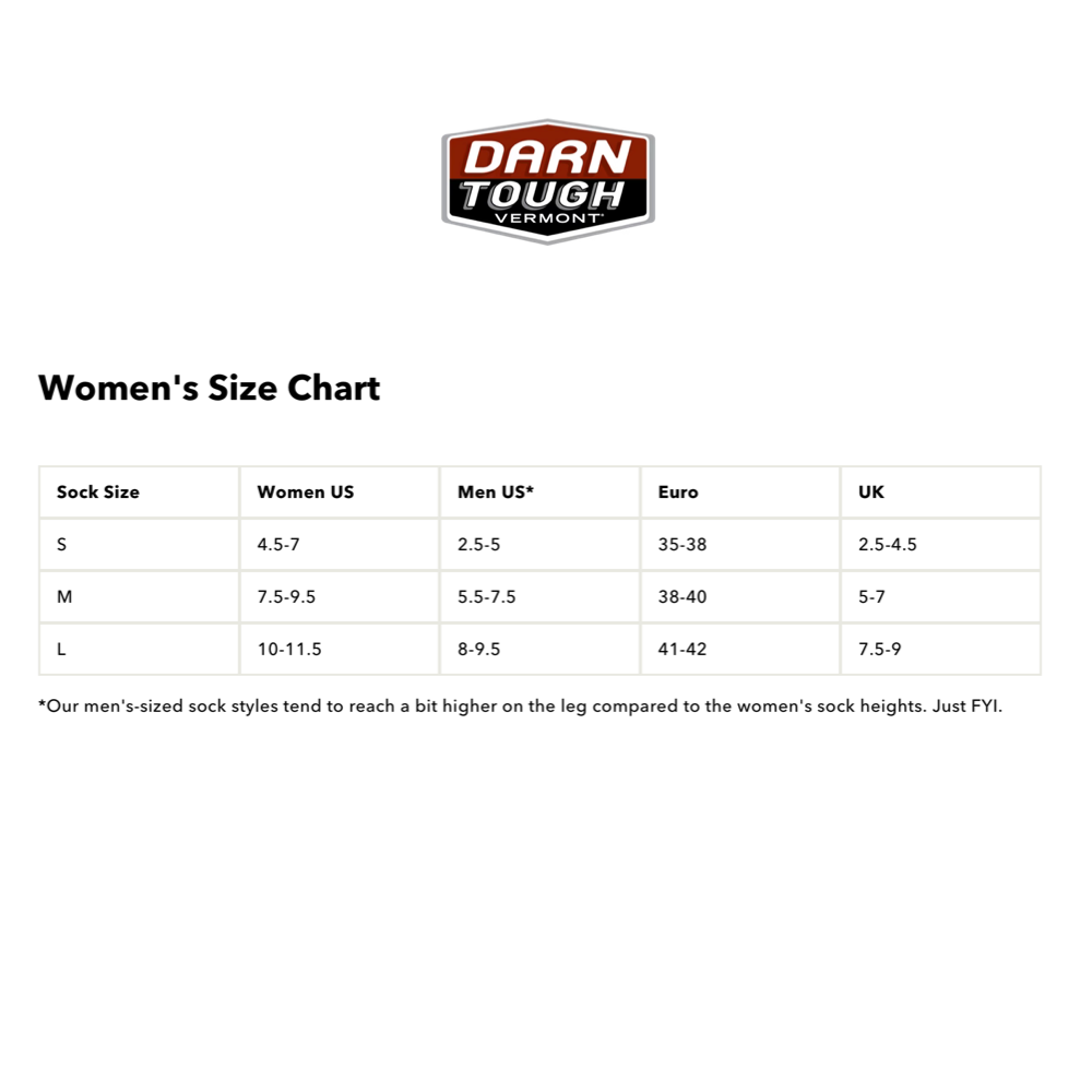Darn Tough Sizing chart.