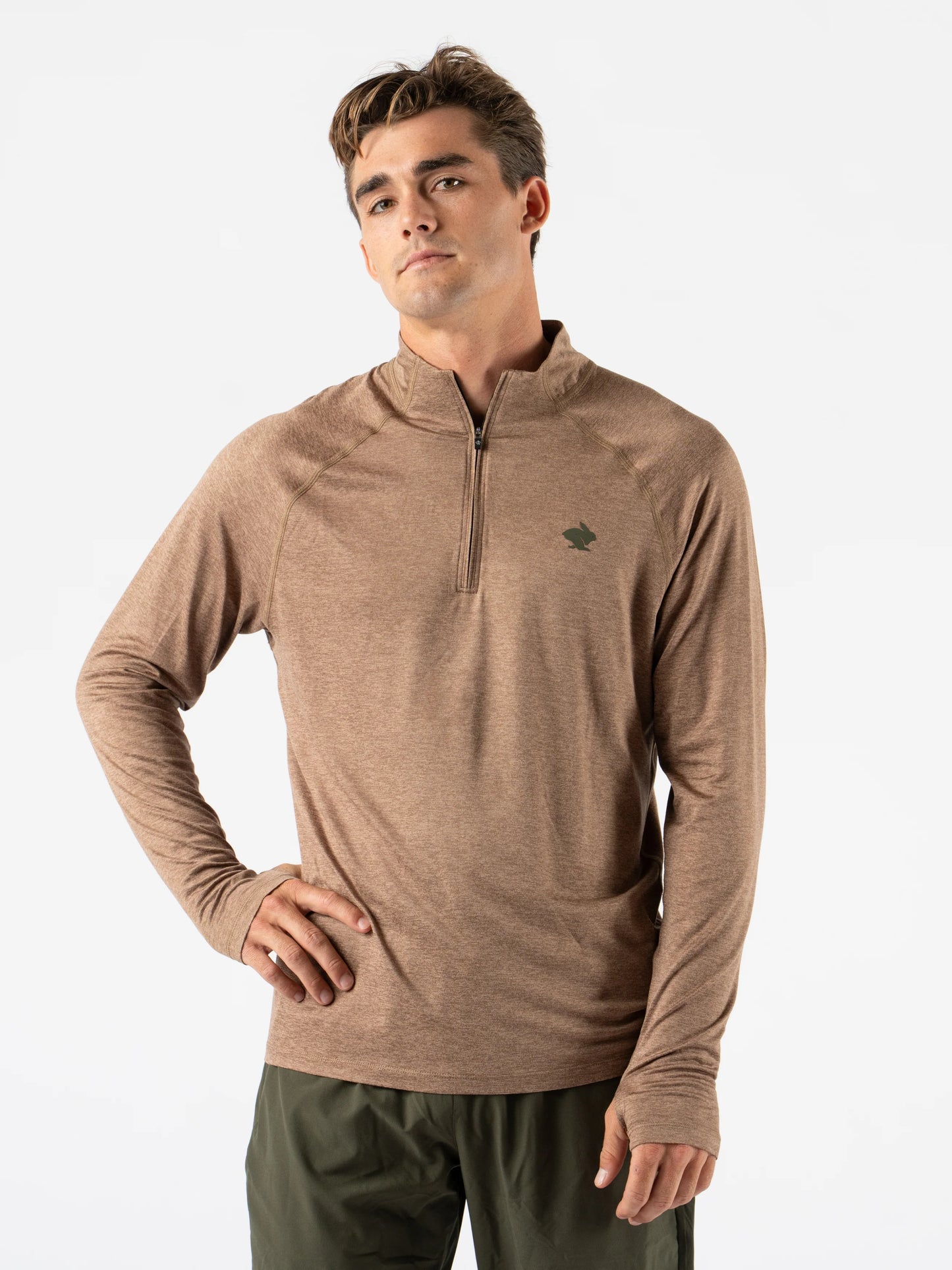 Rabbit Men's EZ ZIp Quarter Zip Long Sleeve Top in Petrified Oak