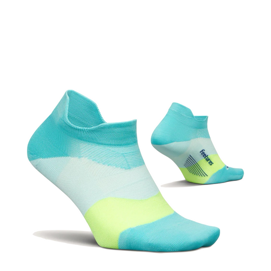 Side (right) and bottom view of Feetures Elite Ultra Light Tab Sock.