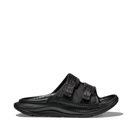 Side (right) view of Hoka Ora Luxe Recovery Slide Sandal for unisex.