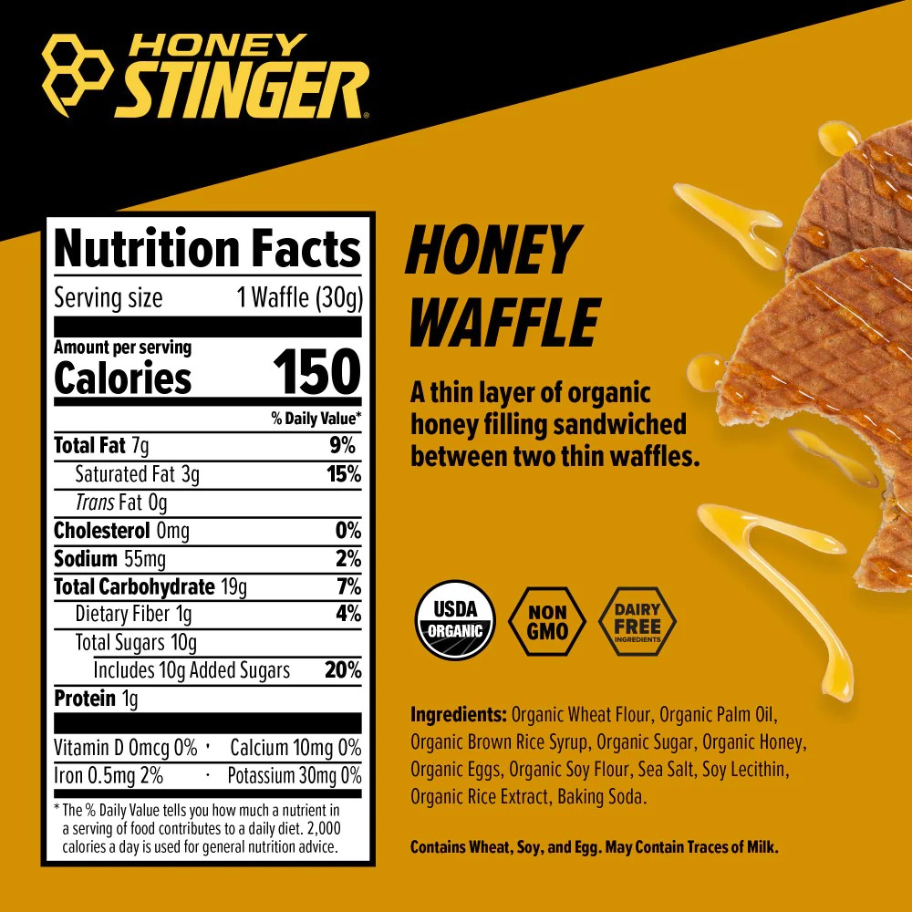 Nutrition Facts of Honey Stinger Energy Waffle in Honey.