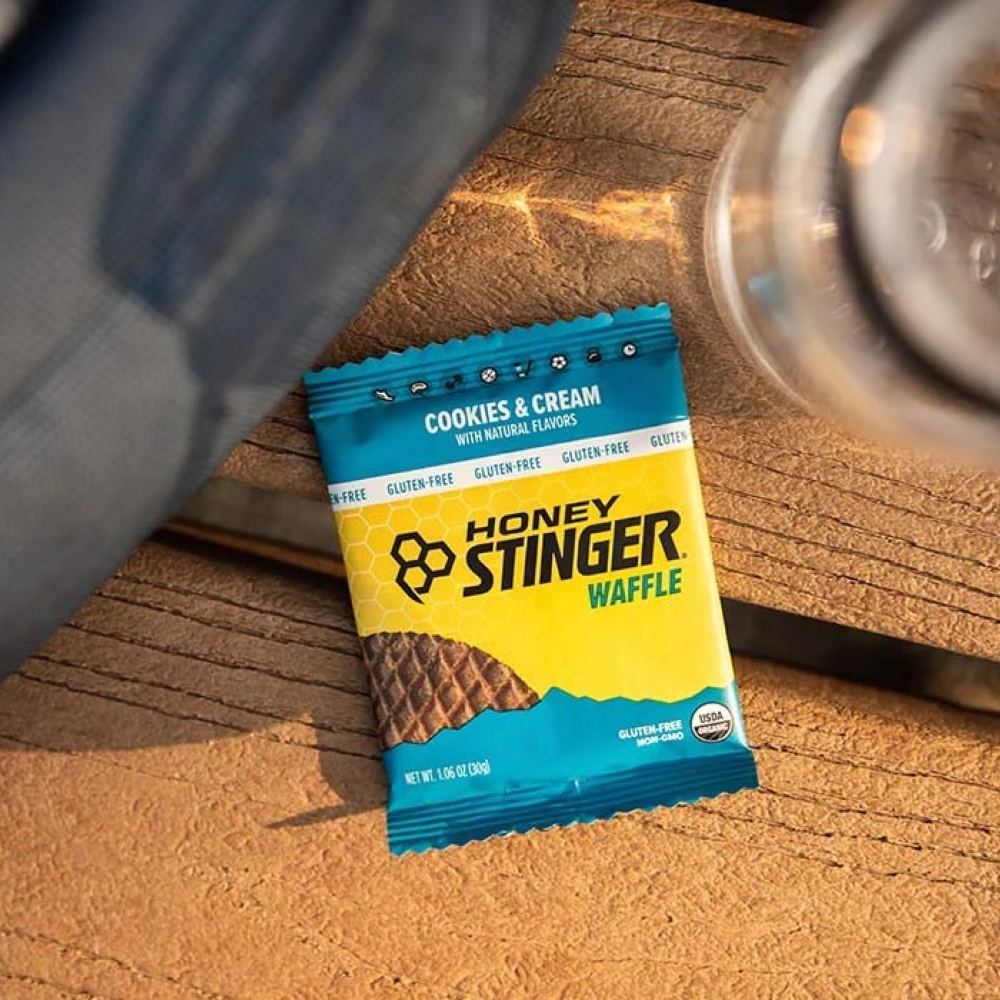 Front view of Honey Stinger Energy Waffle in Cookies & Cream.