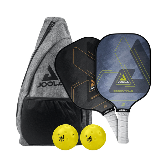 Front view of Joola Essentials Pickleball Paddles and Balls Set.