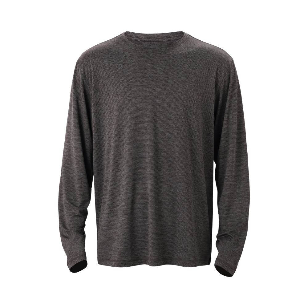 Front view of Mitten Running Co. LuxDry Long Sleeve Shirt for men.