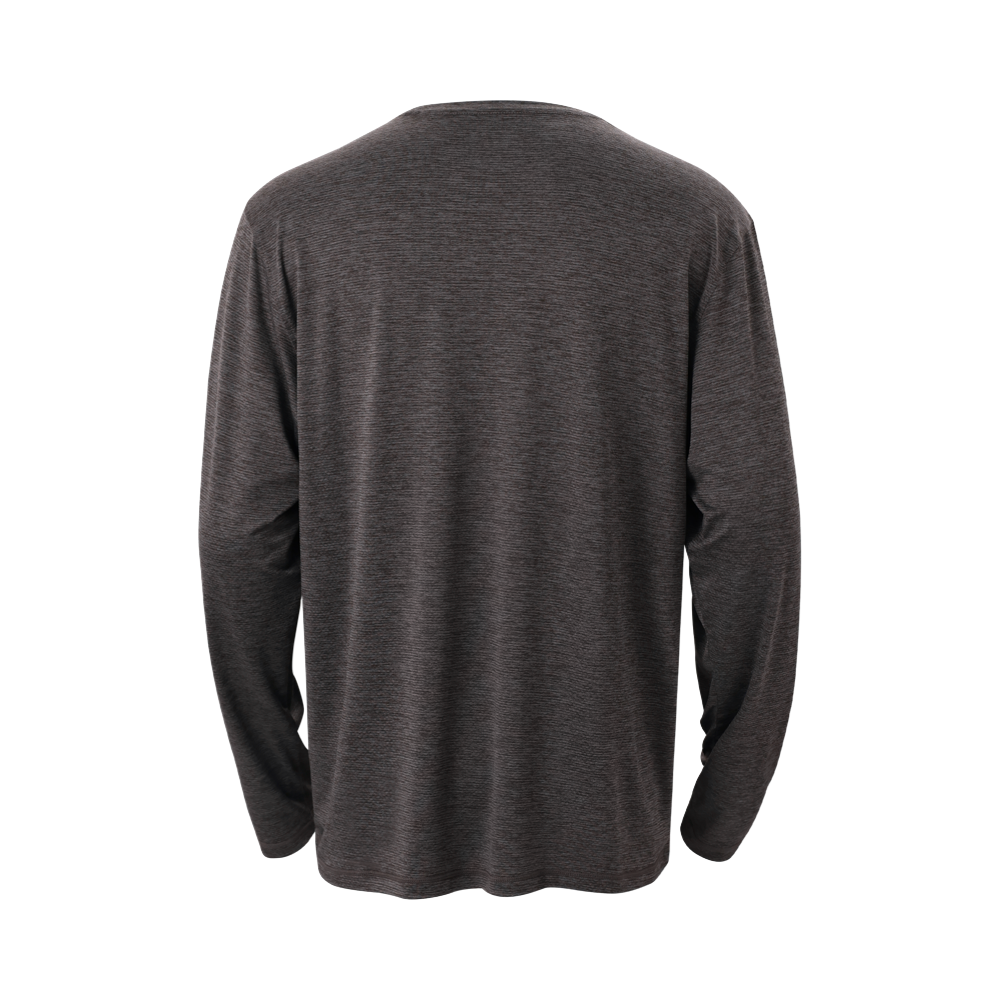 Back view of Mitten Running Co. LuxDry Long Sleeve Shirt for men.