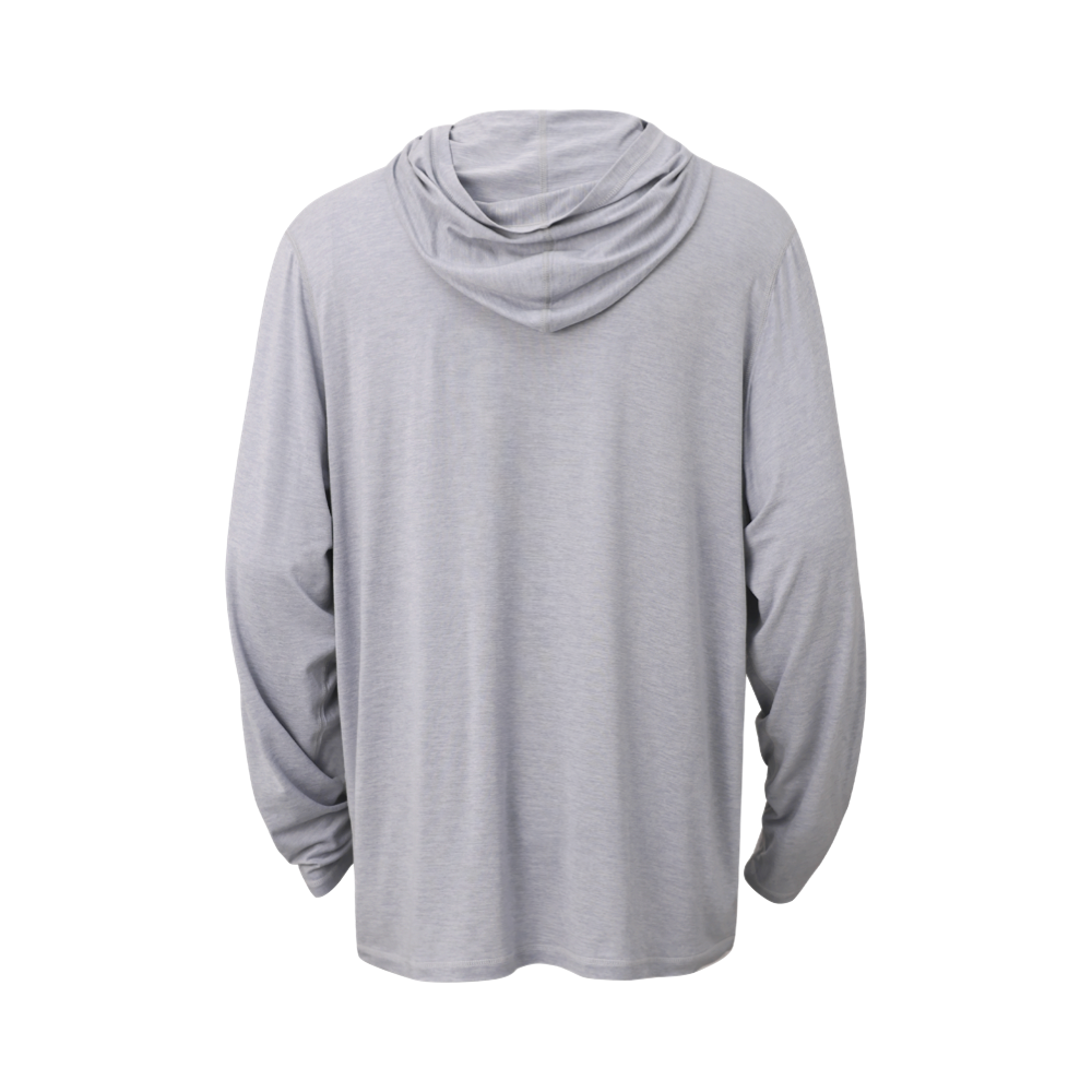 Back view of Mitten Running Co. Performance Tech Lightweight Sun Hoodie for men.