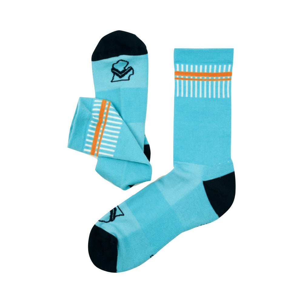 Flat lay view of Mitten Running Co. Performance Crew Sock.