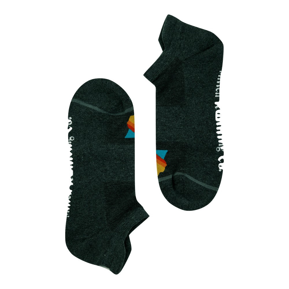 Flat lay view of Mitten Running Co. Performance No Show Sock.