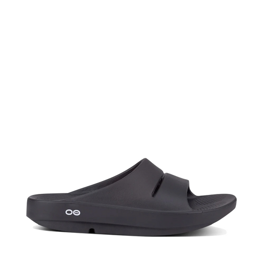 Side (right) view of OOfos OOahh Slide Sandal for unisex.