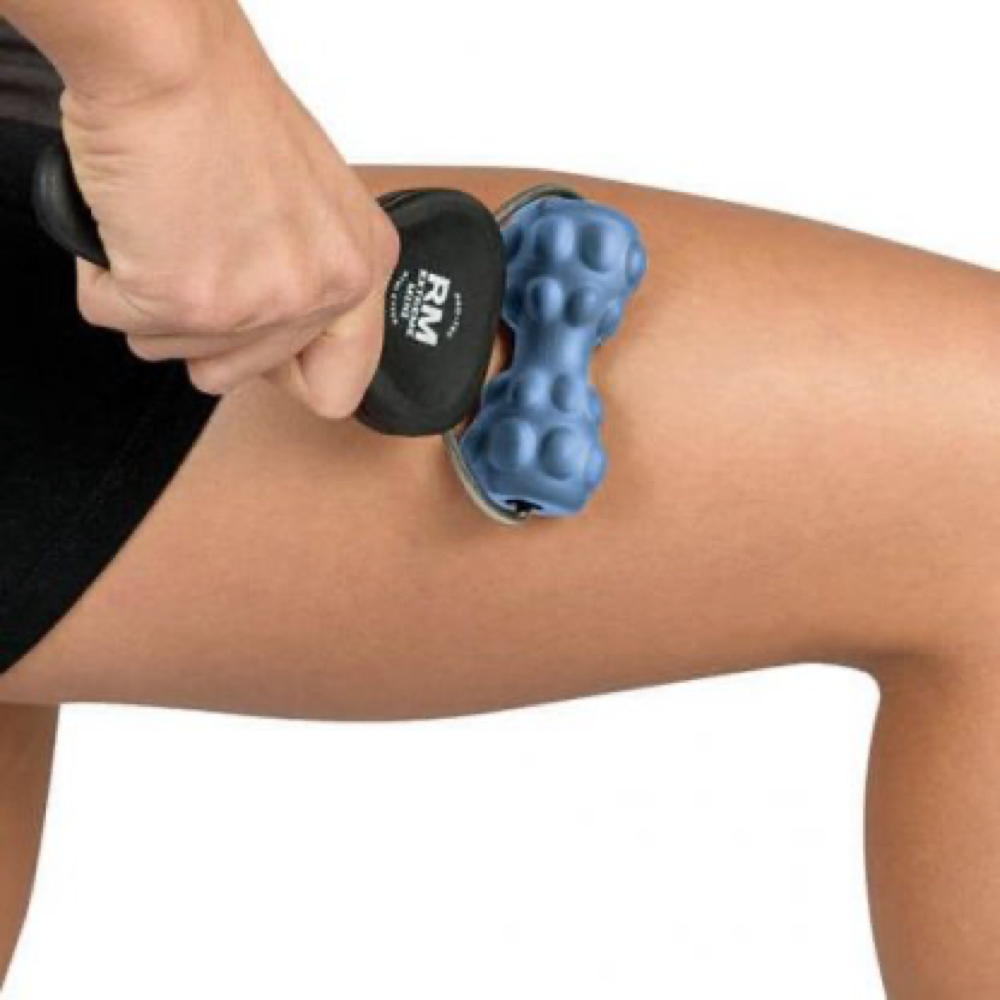 Model view of Pro Tec RM Extreme Mini Roll Massager. 