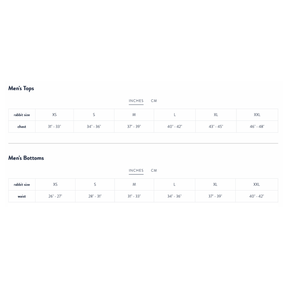 Rabbit sizing chart.