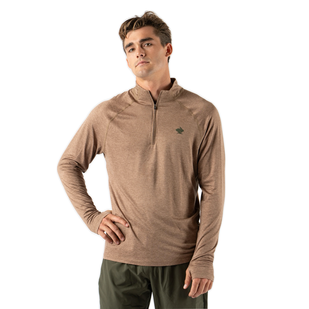 Front model view of Rabbit EZ Zip Quarter Zip Long Sleeve Top for men.
