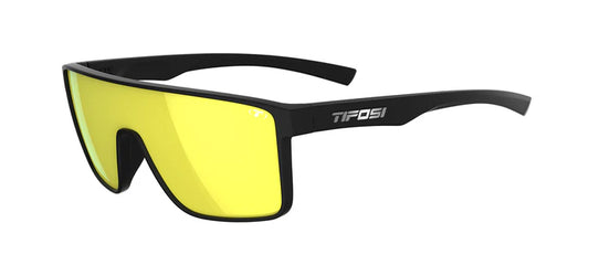 Tifosi Sanctum Sunglasses in Matte Black Frame + Smoke Tint with Yellow Mirror Lenses