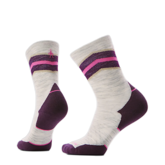 Side (left) and bottom view of Smartwool Run Targeted Cushion Mid Crew Socks for women.