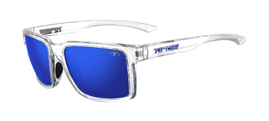 Tifosi Sylo Sunglasses in Crystal Clear Frame - Smoke Tint with Cobalt Blue Mirror