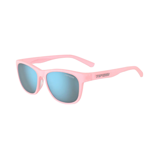 Tifosi Swank Sunglasses in Satin Crystal Blush with Smoke Bright Blue Lenses