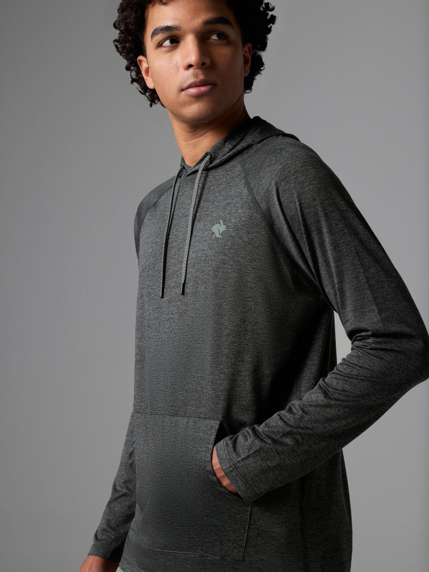 Rabbit Men's EZ Pullover Hooded Long Sleeve Shirt in Black Charcoal
